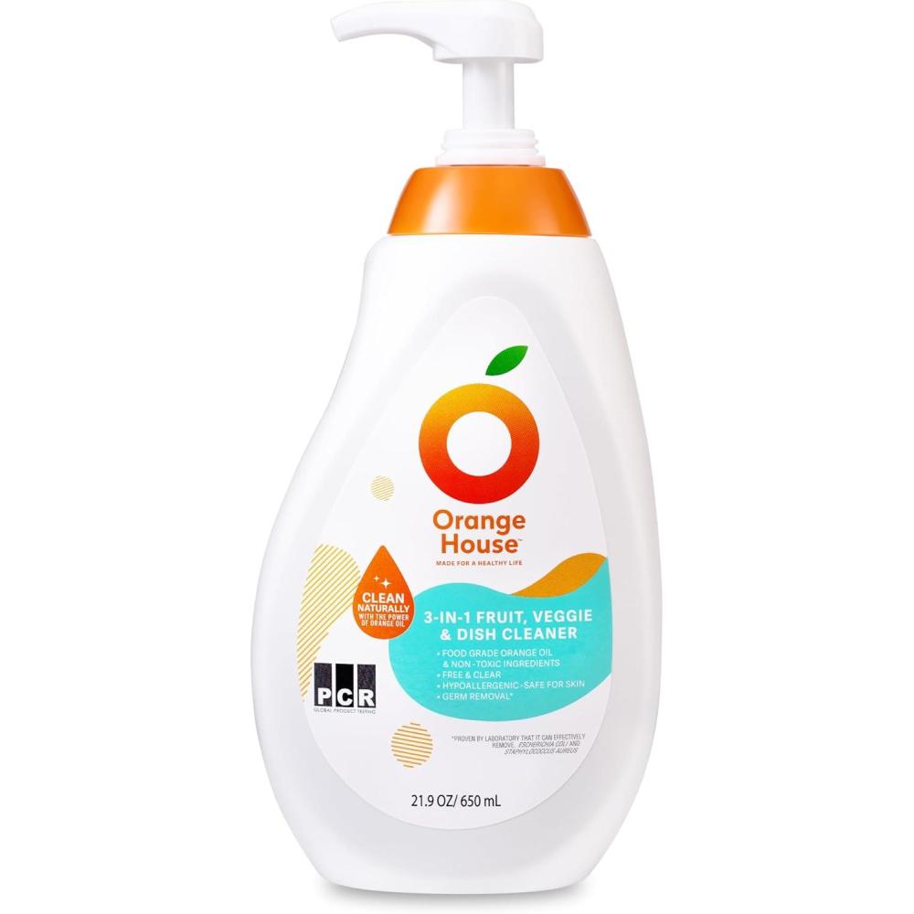 image:imageORANGE HOUSE 3 in 1 Plant Based Dish Soap Non Harmful Ingredients Veggie Wash Orange Oil Fruit and Vegetable Wash Convenient Fruit Wash 219 Fl Oz Fruit Cleaner Natural Dish Soap 1 Pack1