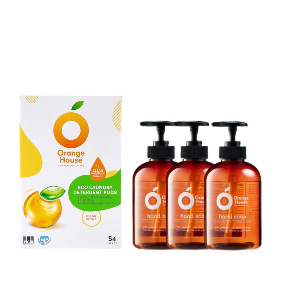 image:imageORANGE HOUSE PlantBased Hand Soap 3 PK amp Laundry Detergent Pods  EcoFriendly Gentle Safe for Family