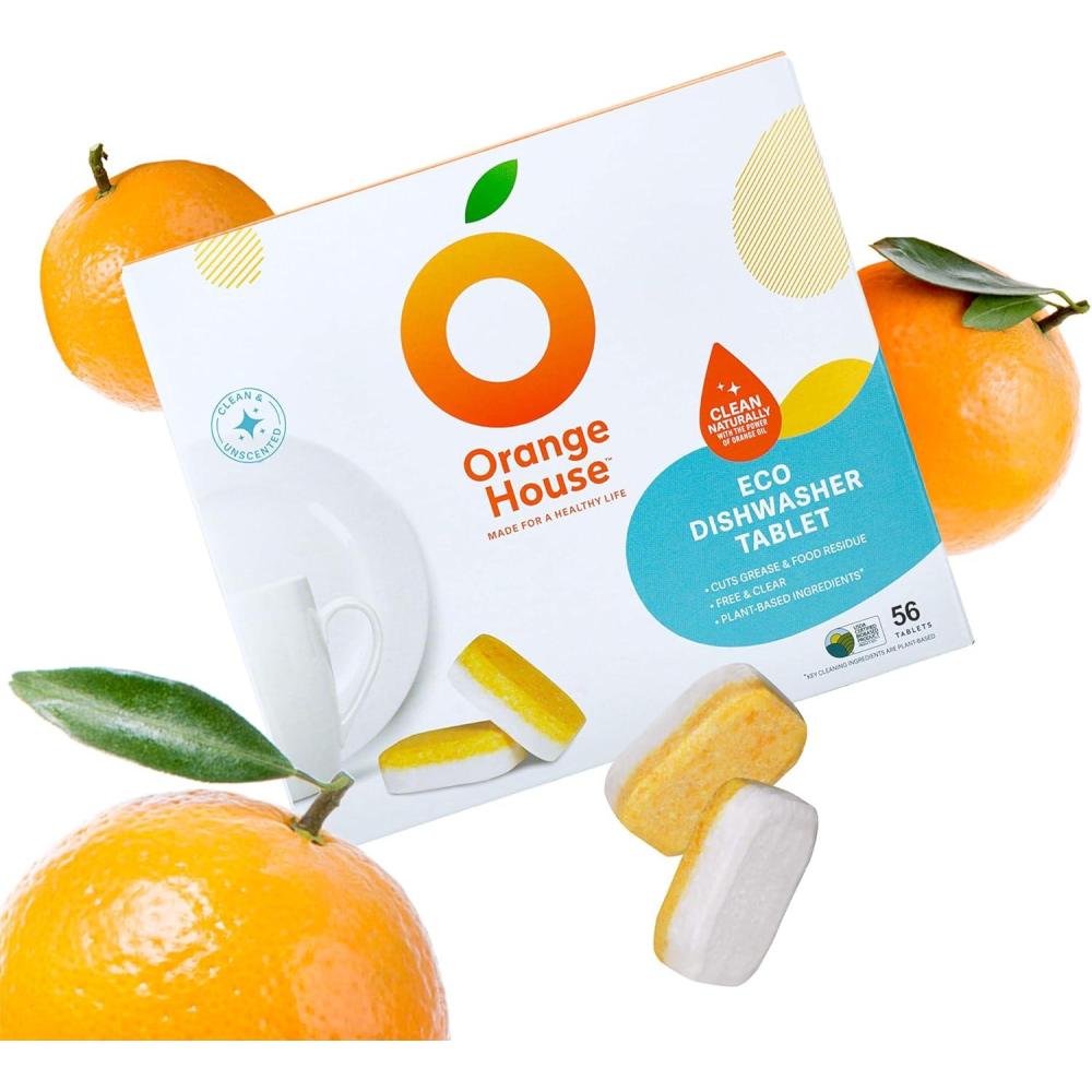 image:imageOrange House Plant Based Dishwasher Tabs 56 Count  100 Food Grade Orange Oil Deep Clean EcoFriendly No Synthetic Fragrance No Harmful Chemical Paper Packaging
