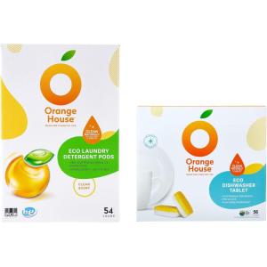 Orange House Eco-Friendly Laundry Detergent Pods & Plastic-Free Dishwashing Tabs | Plant-Based, Safe for Family, Residue-Free Cleaning
