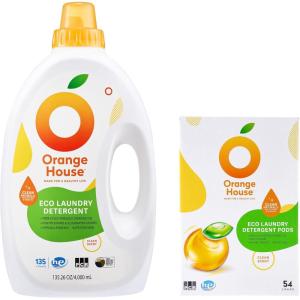 Orange House Natural Plant-Based Liquid Laundry Detergent & No Harmful Chemicals Laundry Pods | Gentle, Eco-Friendly, Safe for Family