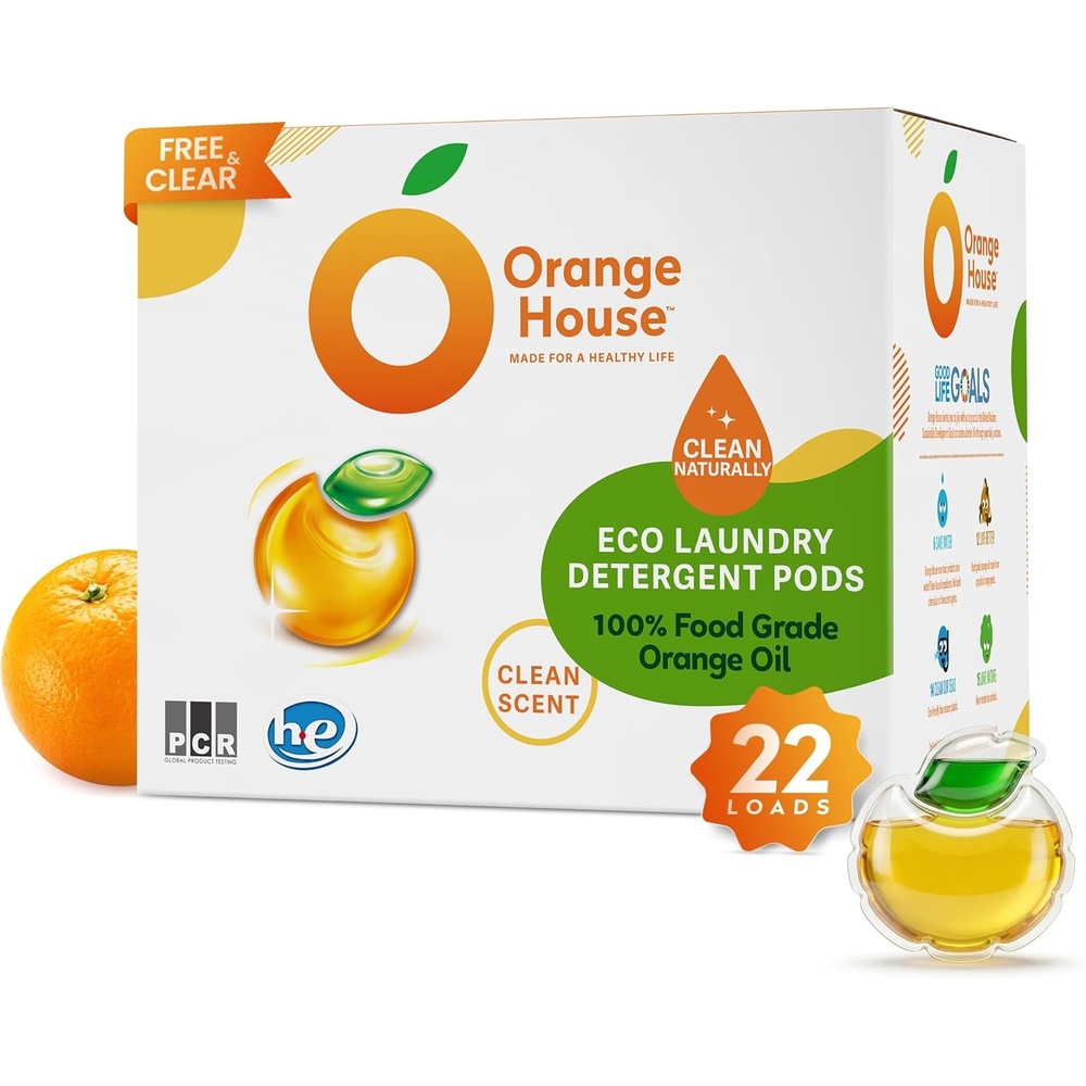 image:imageORANGE HOUSE Laundry Detergent Pods Natural PlantBased Detergent with Orange OilHypoallergenic Free amp Clean ScentFree HE amp Standard Machine Compatible 22 Count