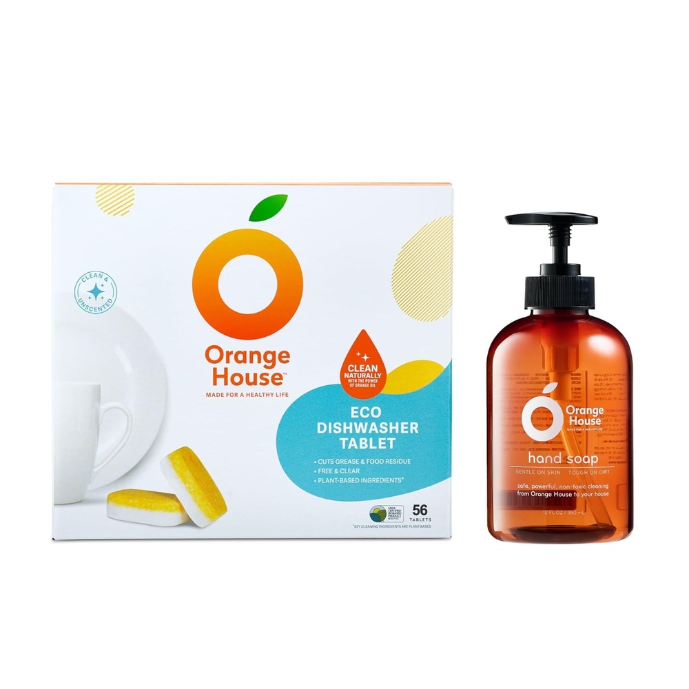 image:imageORANGE HOUSE PlantBased Liquid Hand Soap 1 Pack amp Dishwasher Tabs 56 Count  100 FoodGrade Orange OilNatural Gentle EcoFriendly