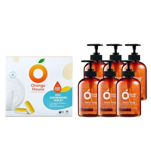 image:imageORANGE HOUSE PlantBased Liquid Hand Soap 6 Pack amp Dishwasher Tabs 56 Count  100 FoodGrade Orange OilNatural Gentle EcoFriendly