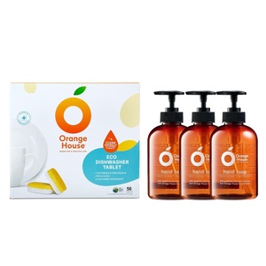 ORANGE HOUSE Plant-Based Liquid Hand Soap 3 Pack & Dishwasher Tabs 56 Count | 100% Food-Grade Orange Oil,Natural, Gentle, Eco-Friendly